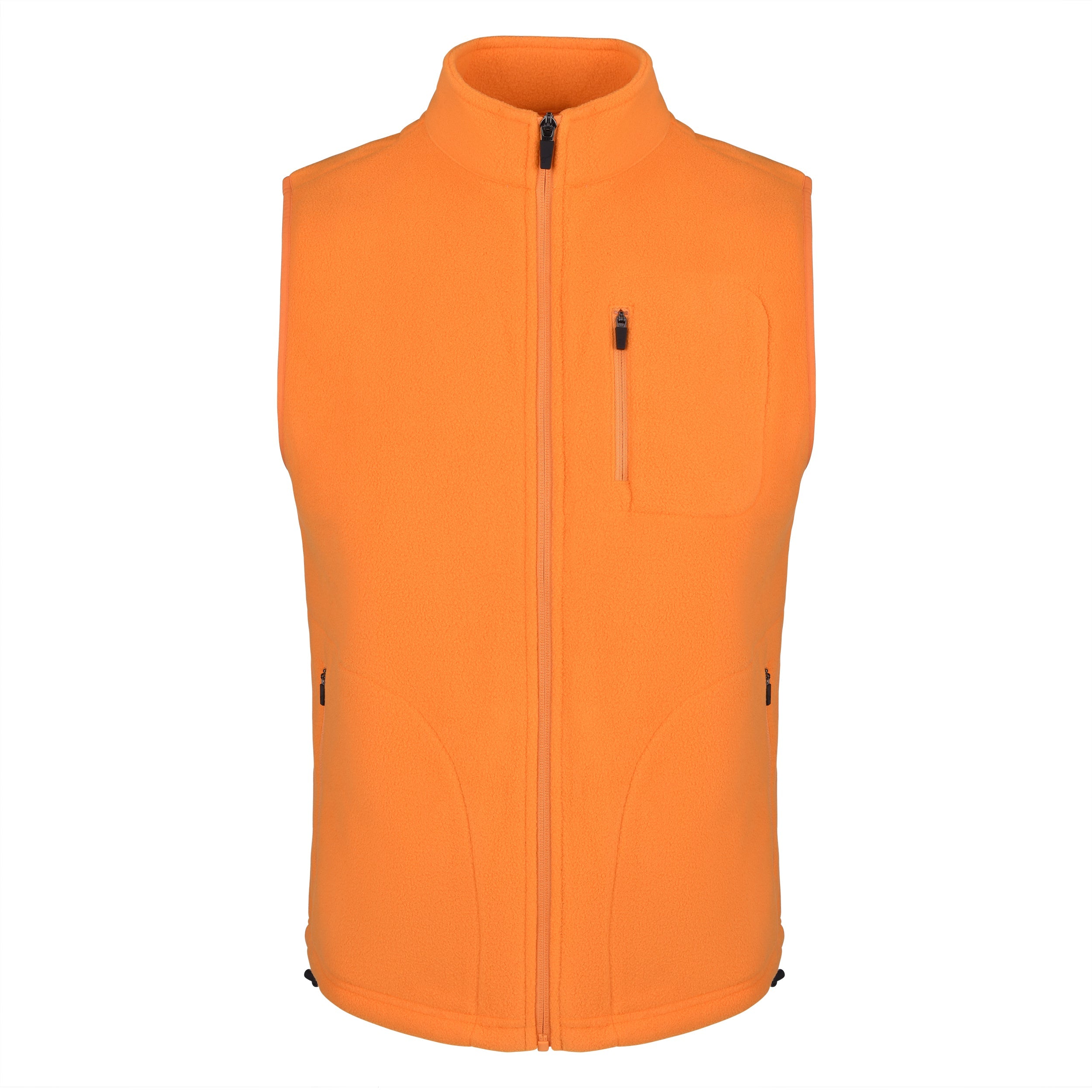 Men's Fleece Vest, Orange. Front view.