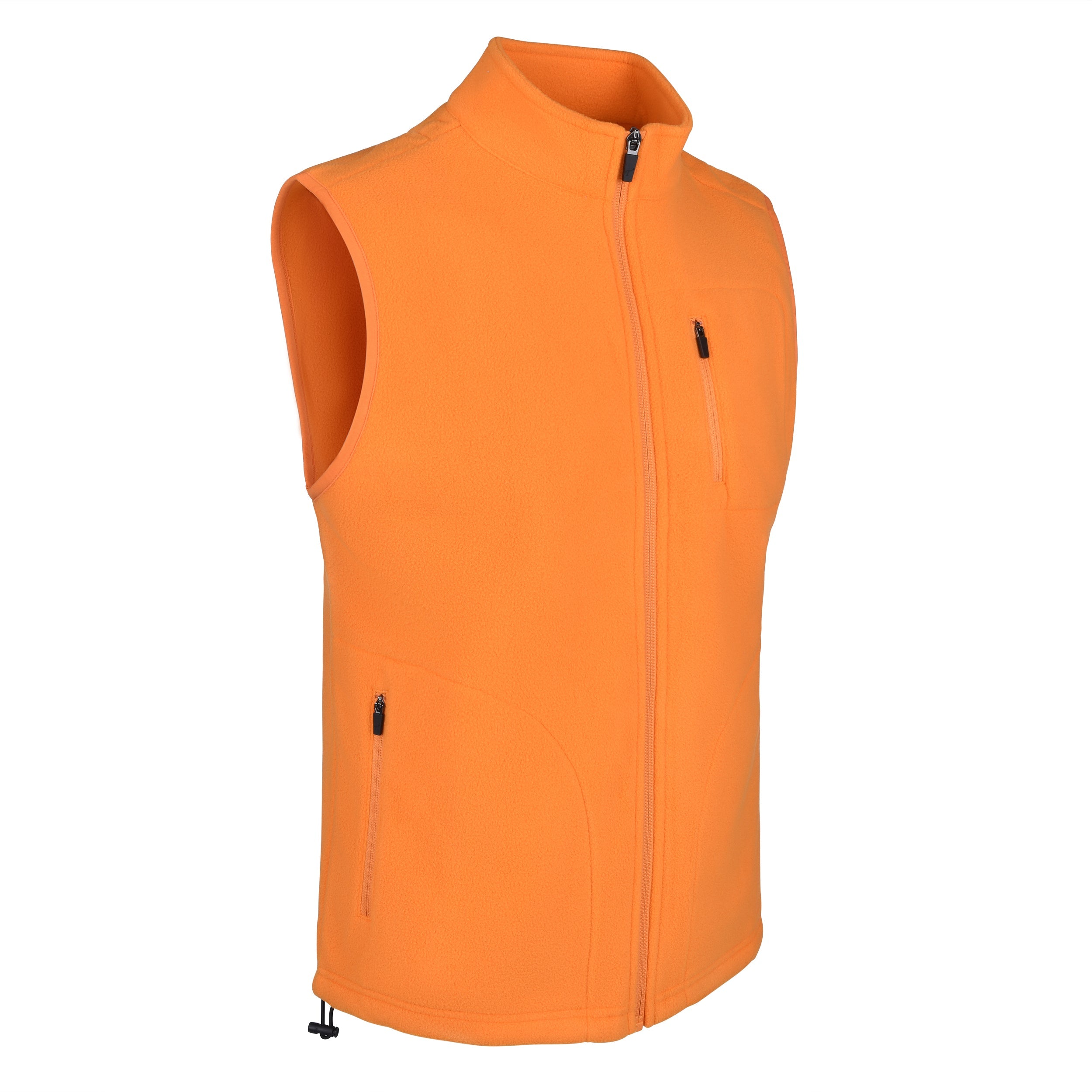 Men's Fleece Vest, Orange. 45 degree right view.