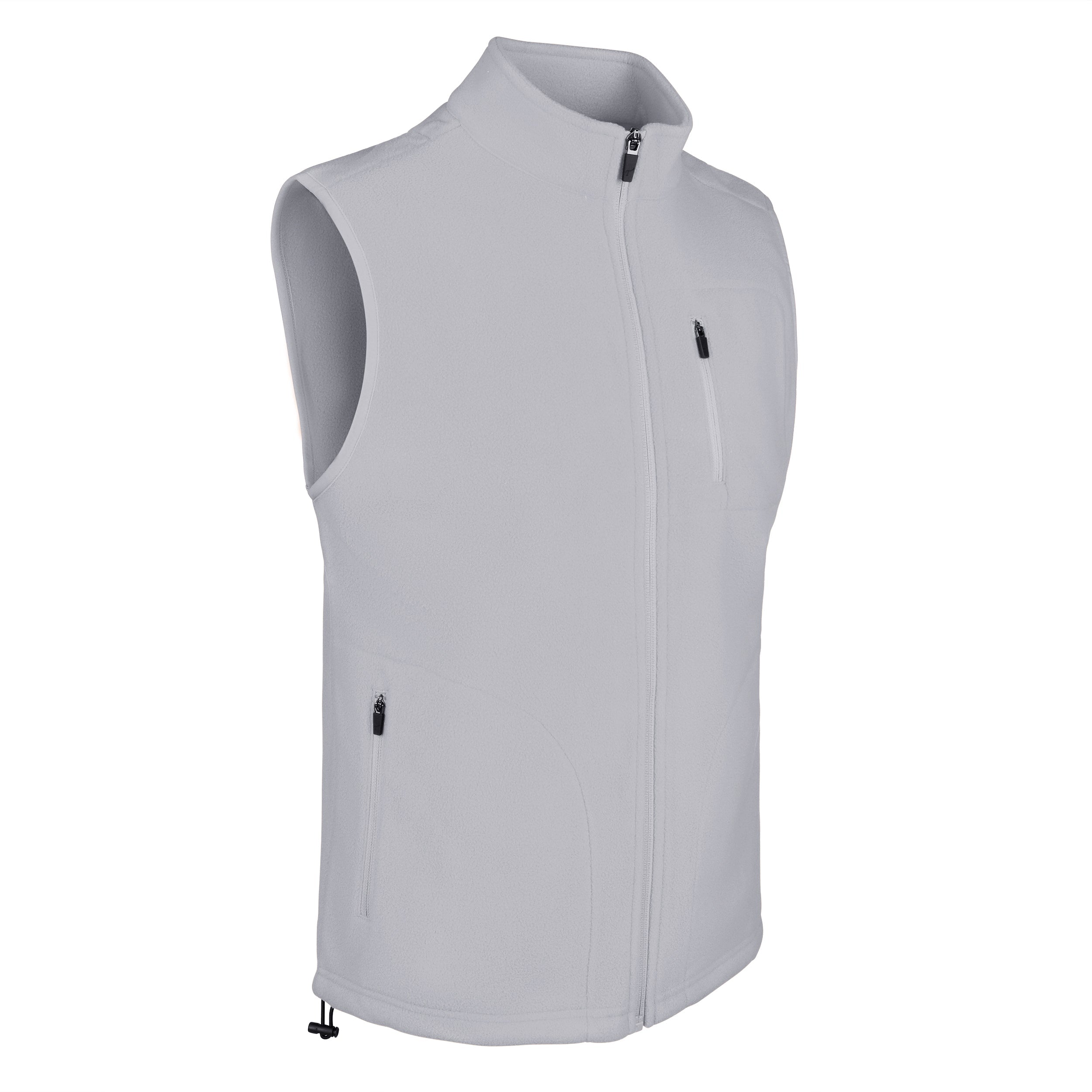Men's Fleece Vest, Gray. 45 degree right view.