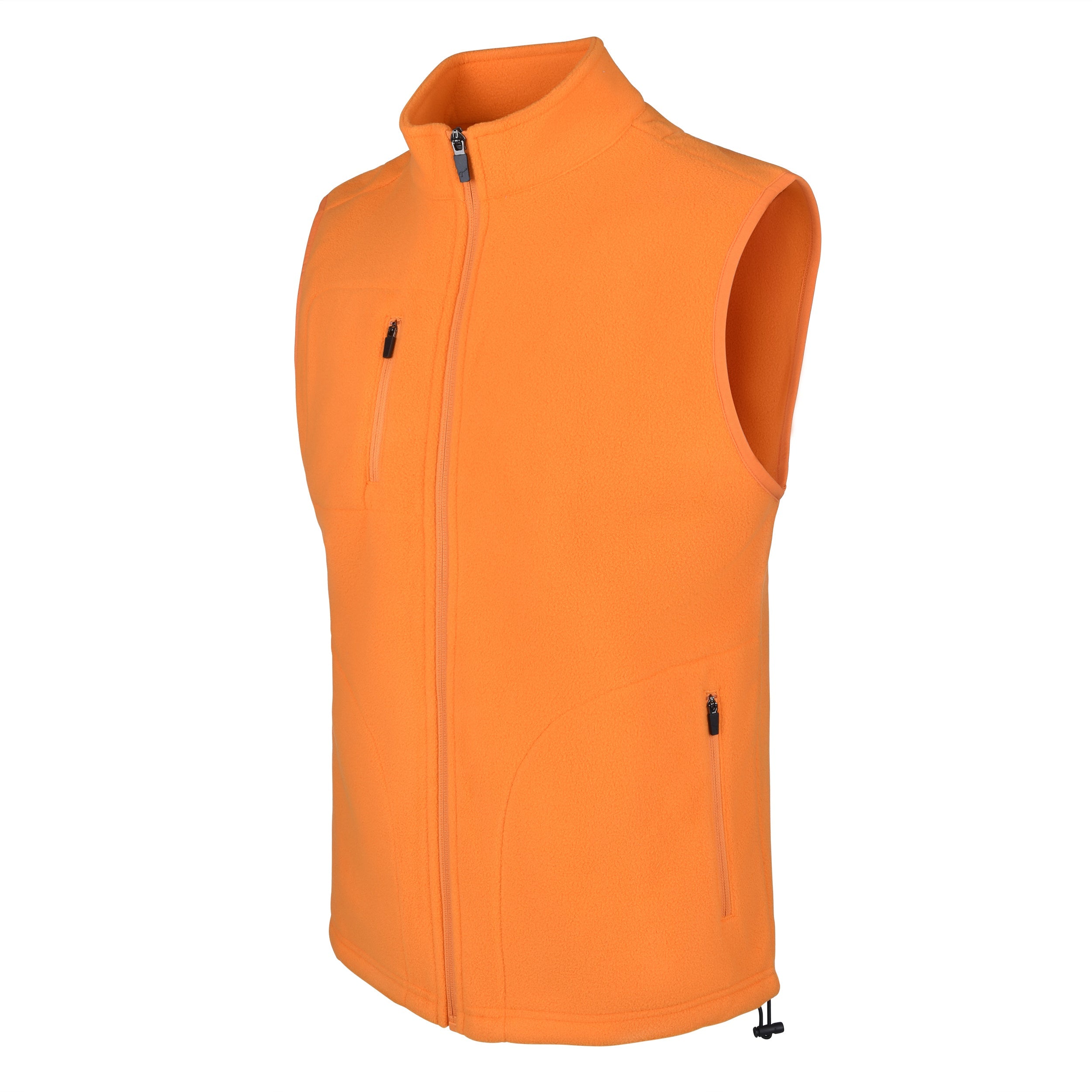 Men's Fleece Vest, Orange. 45 degree left view.