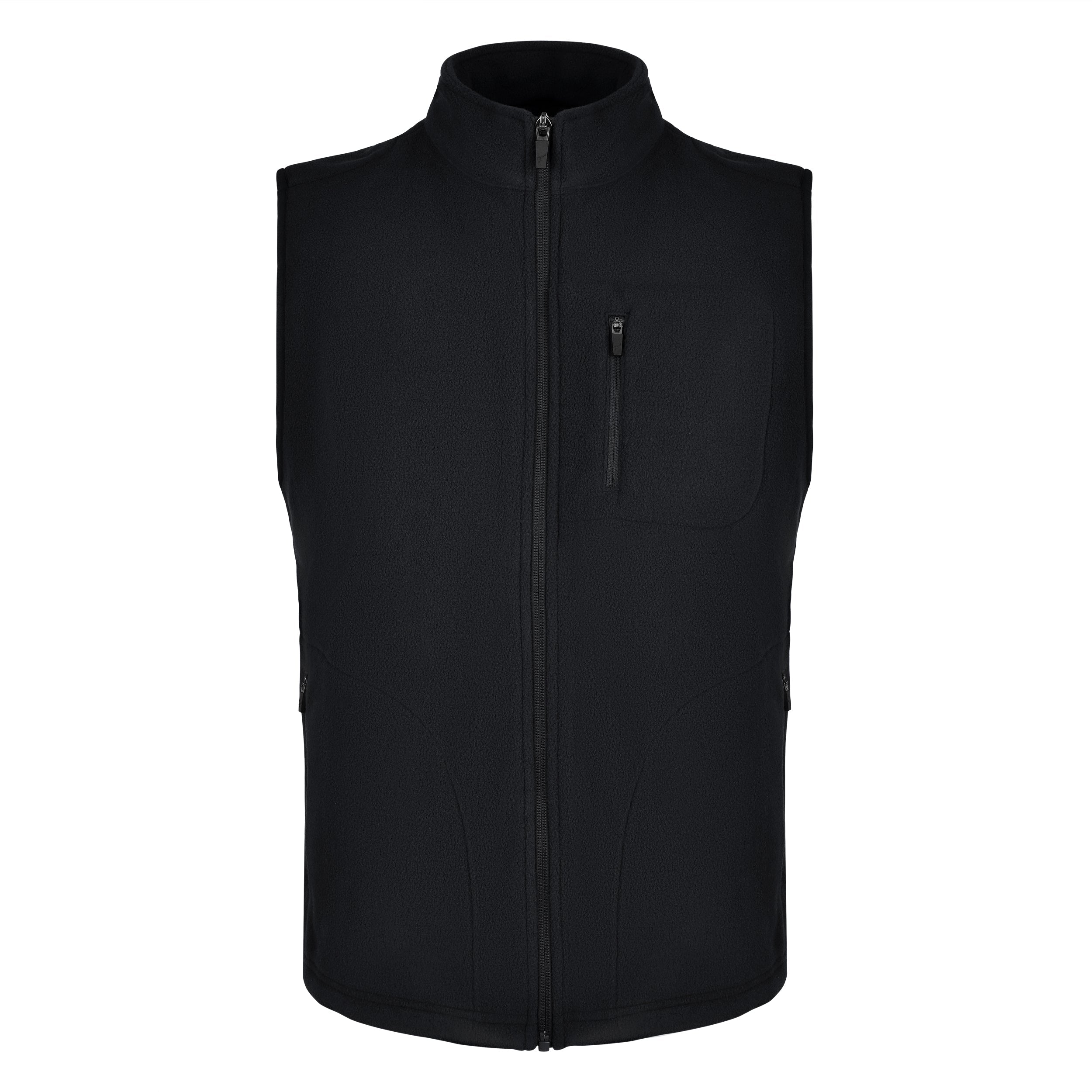 Men's Fleece Vest, Black. Front view.