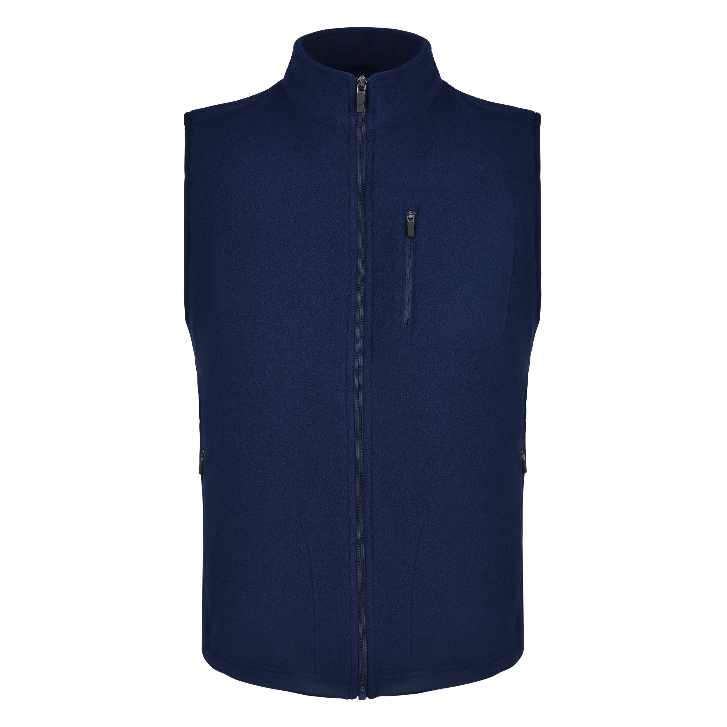 Men's Fleece Vest, Navy. Front view.