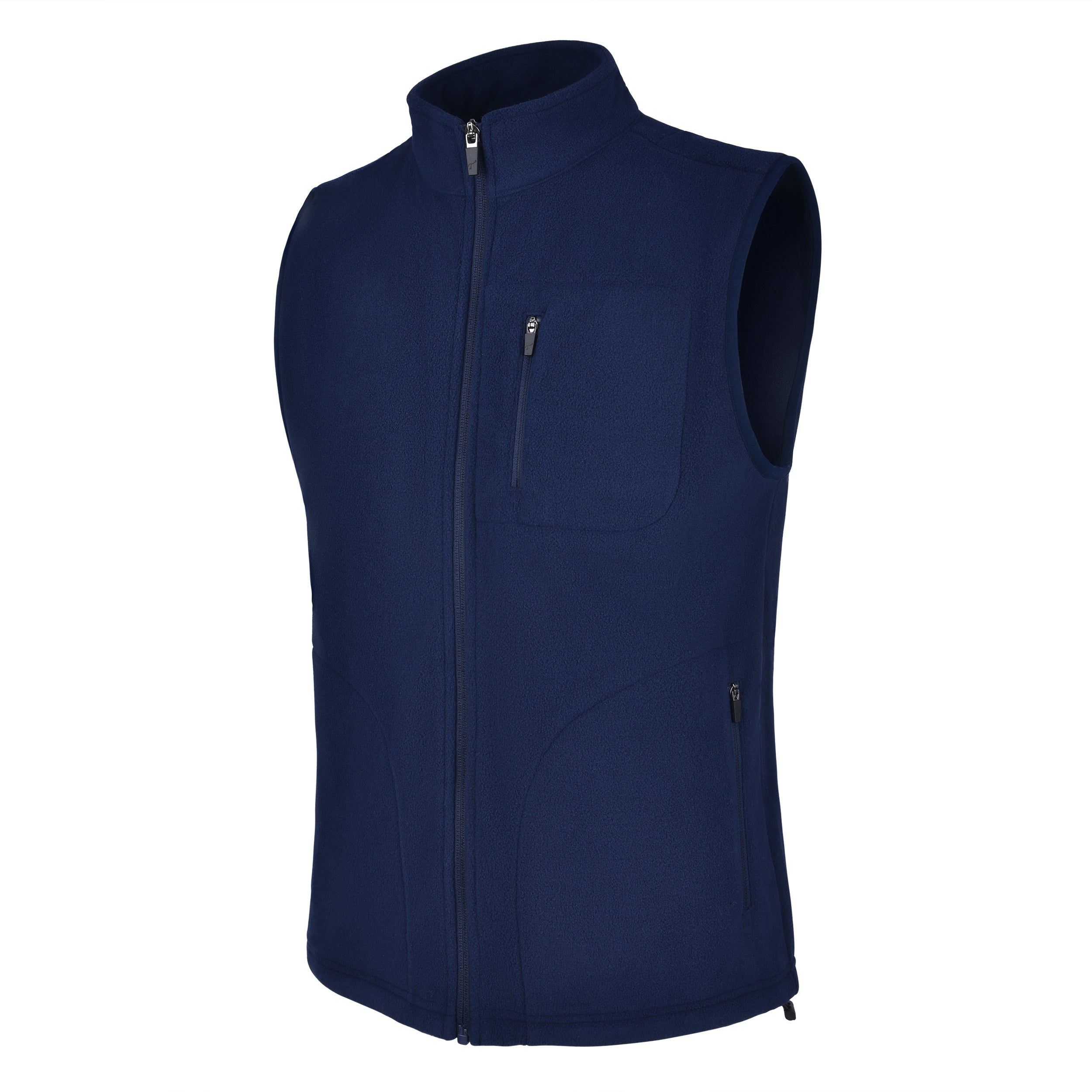 Men's Fleece Vest, Navy. 45 degree left view.
