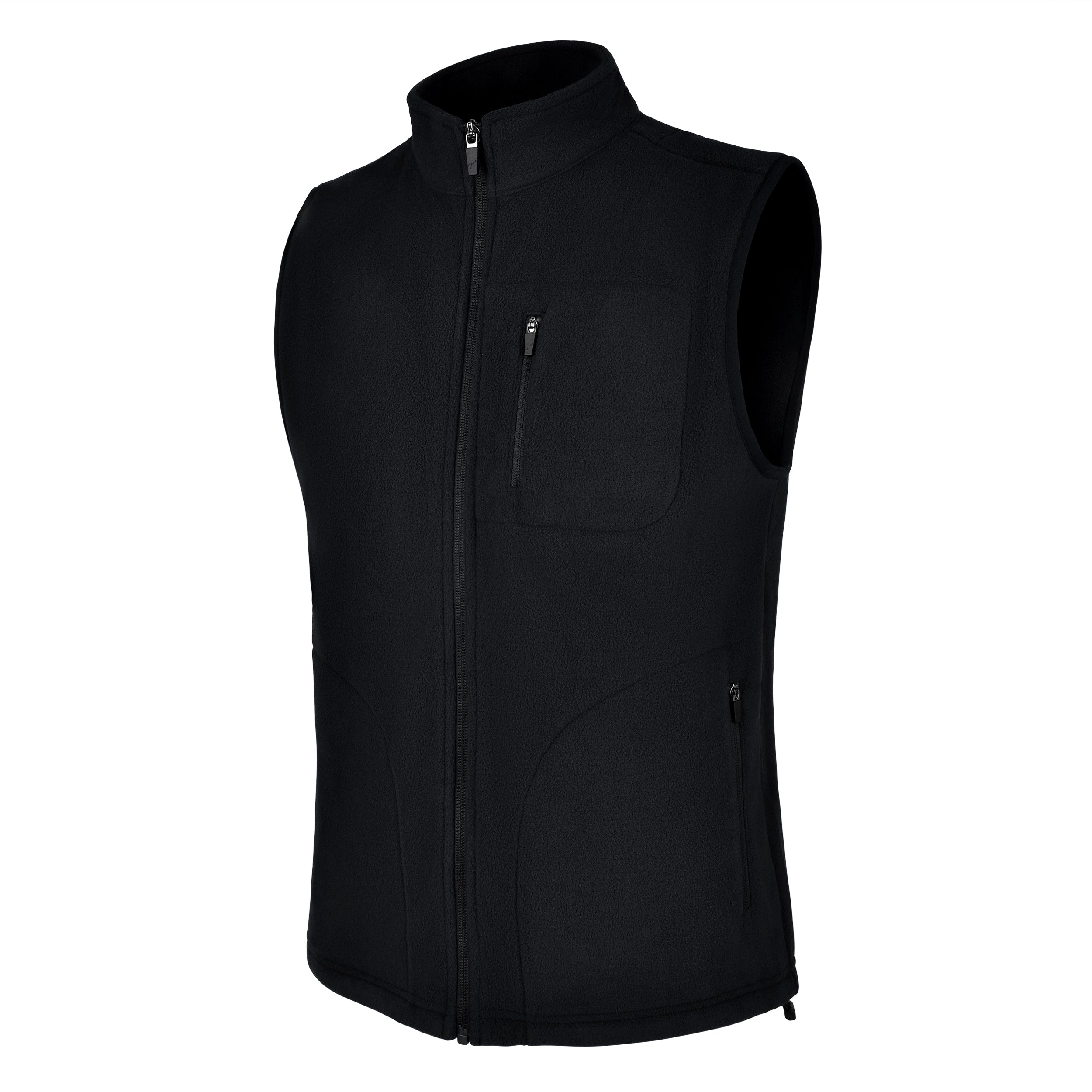 Men's Fleece Vest, Black. 45 degree left view.