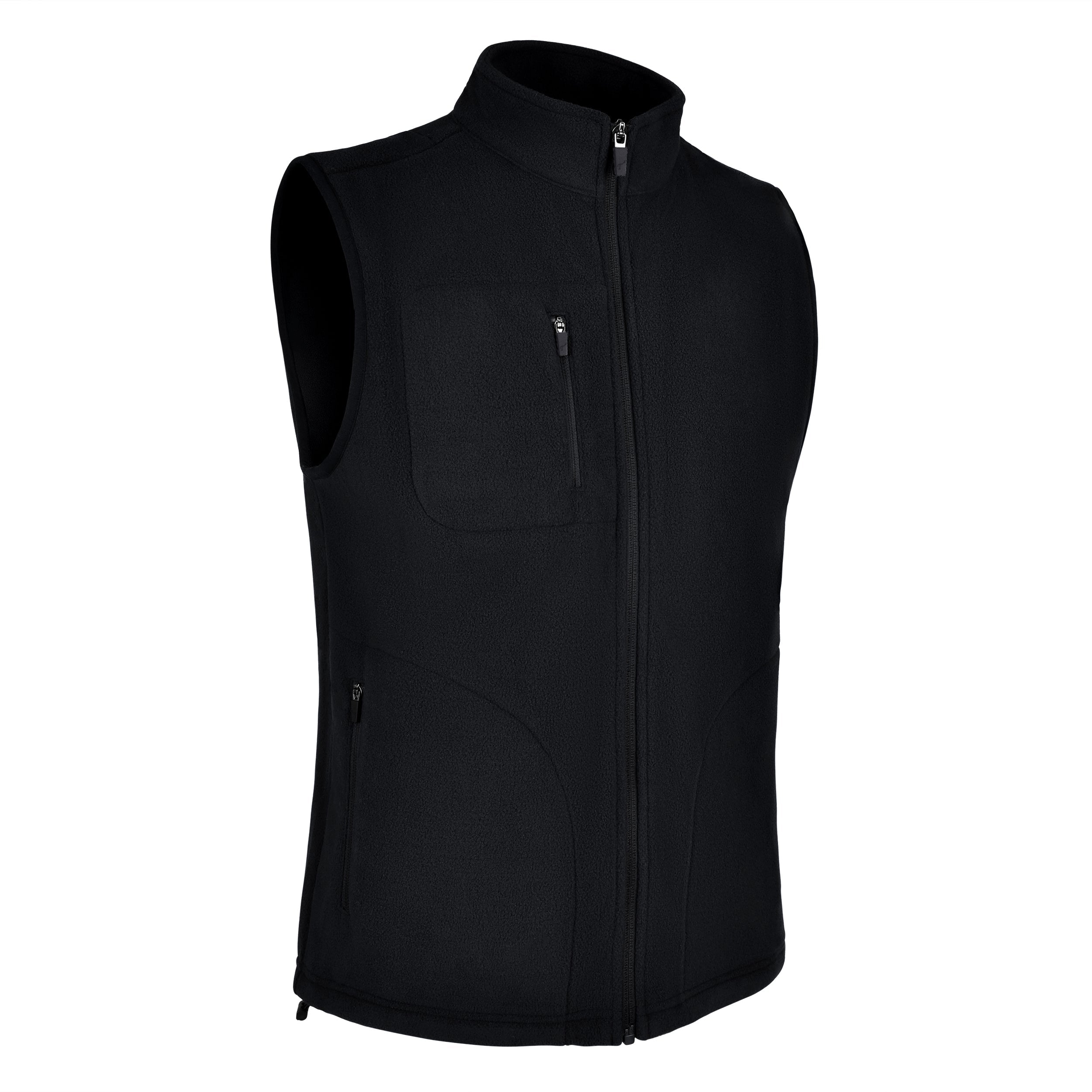 Men's Fleece Vest, Black. 45 degree right view.