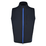 Men's 180g Softshell Rain Vest, Black with Blue Zipper. Front View.