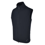 Men's 180g Softshell Rain Vest, Black with Black Zipper. 45 Degree Left View.