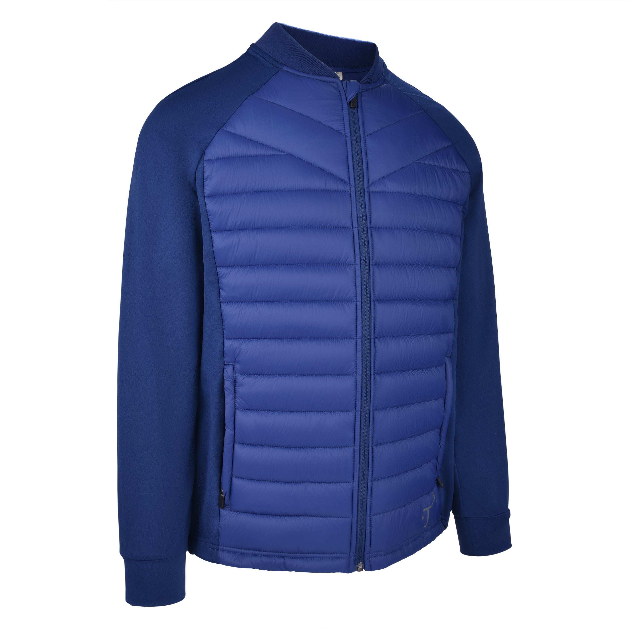 Men's Thinsulate Hybrid Long Sleeve Jacket, Navy. 45 degree right view.