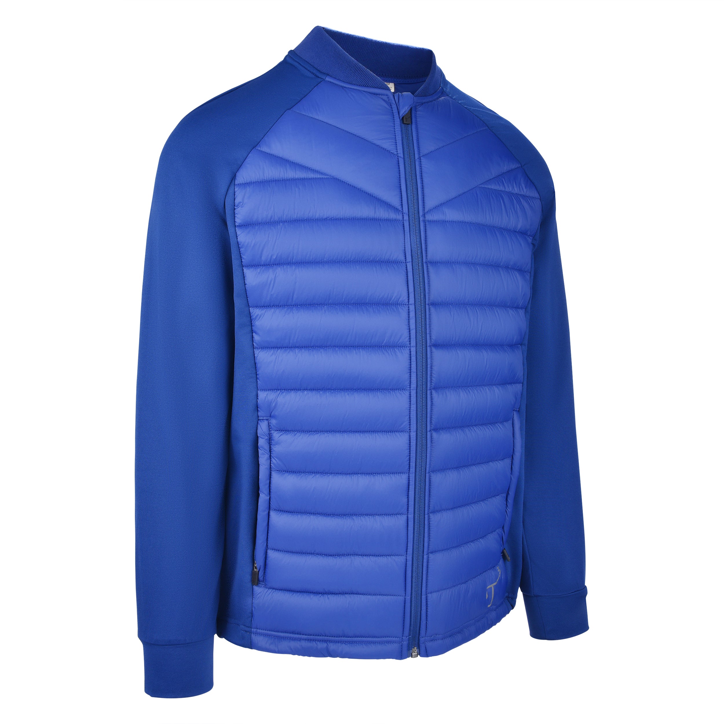 Men's Thinsulate Hybrid Long Sleeve Jacket, Blue. 45 degree right view.