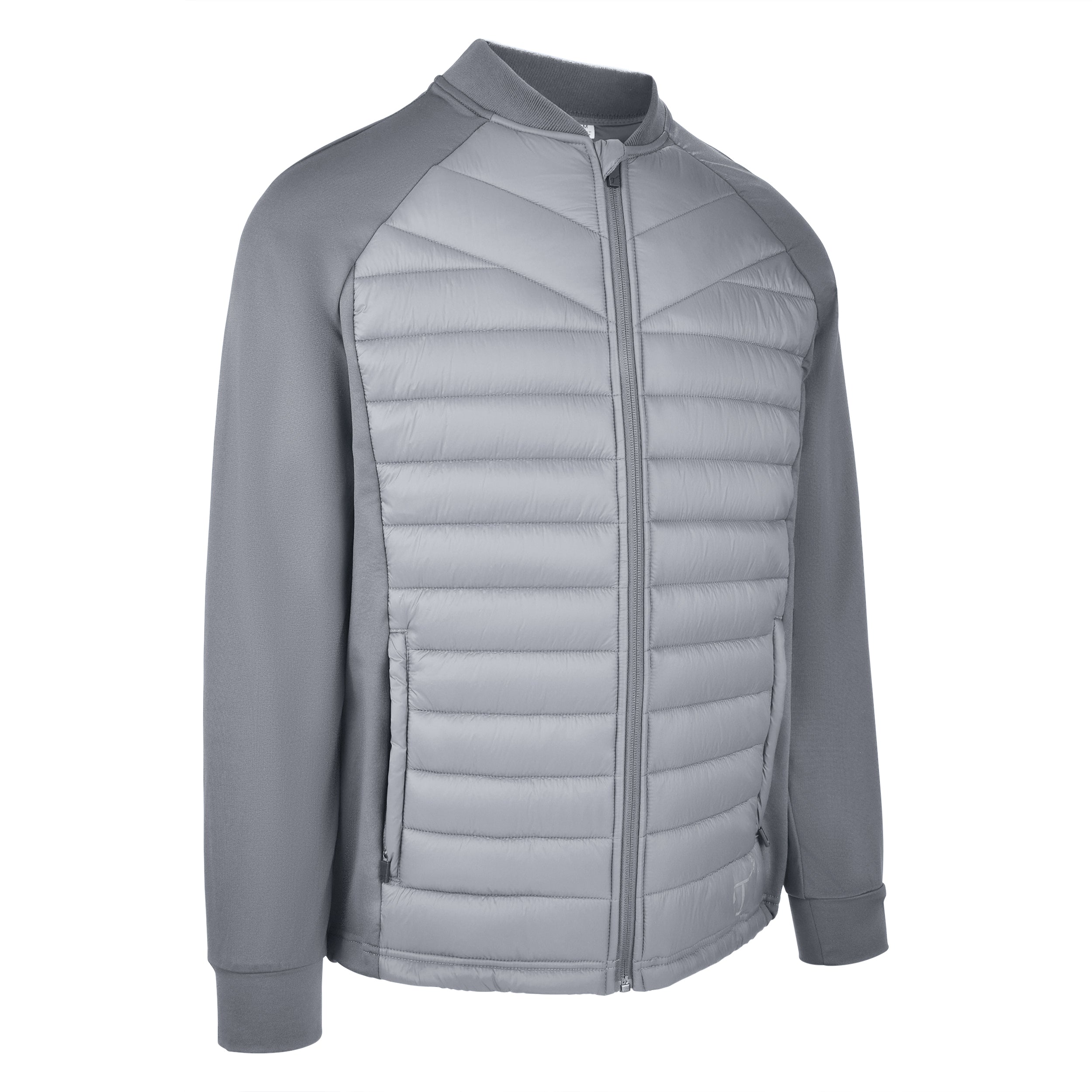 Men's Thinsulate Hybrid Long Sleeve Jacket, Gray. 45 degree right view.