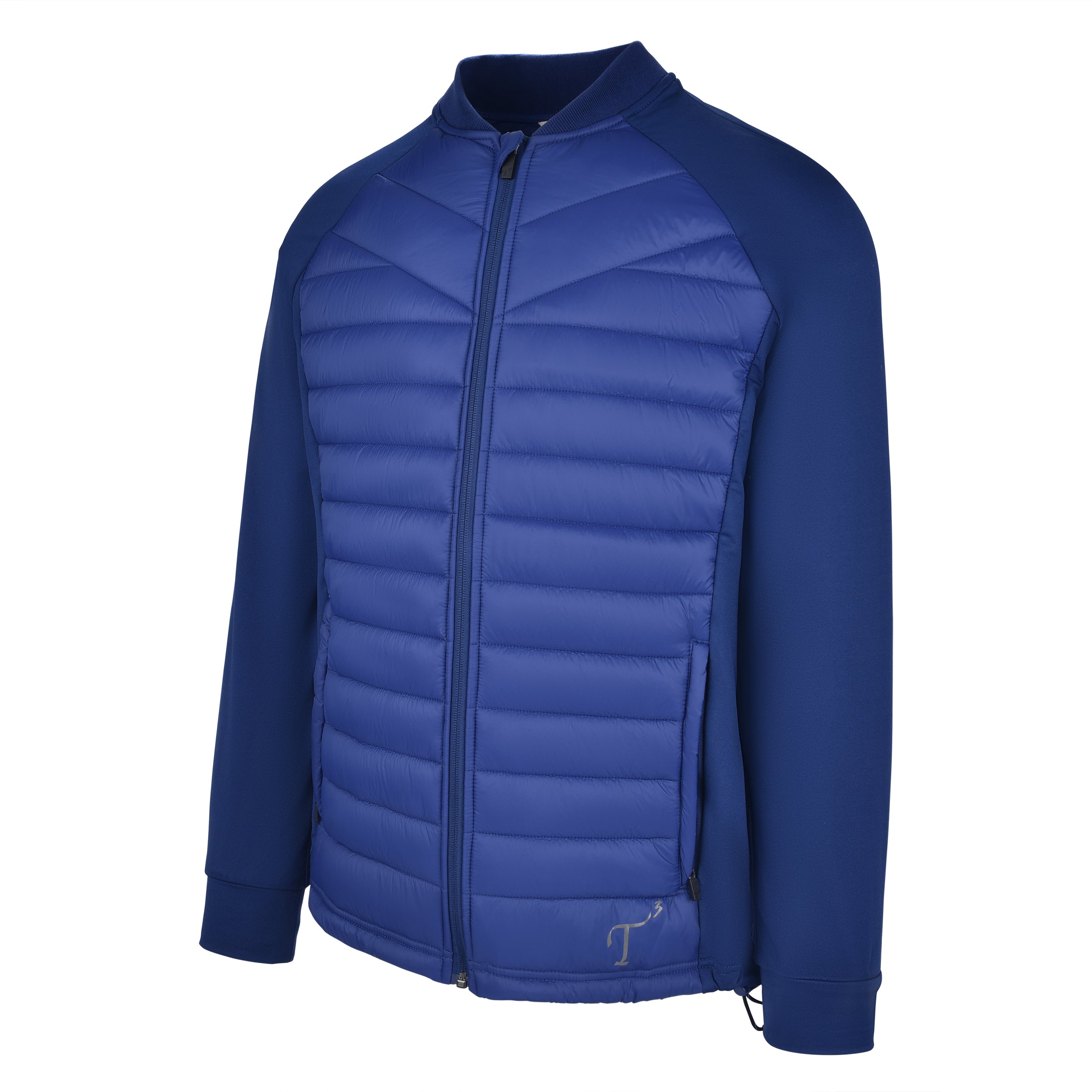 Men's Thinsulate Hybrid Long Sleeve Jacket, Navy. 45 degree left view.