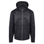 Men's Water Repellent Lightweight Running Jacket with Hood, Black Camo. Front View.