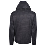 Men's Water Repellent Lightweight Running Jacket with Hood, Black Camo. Back View.
