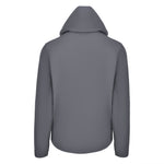 Men's Water Repellent Lightweight Running Jacket with Hood, Gray. Back View.