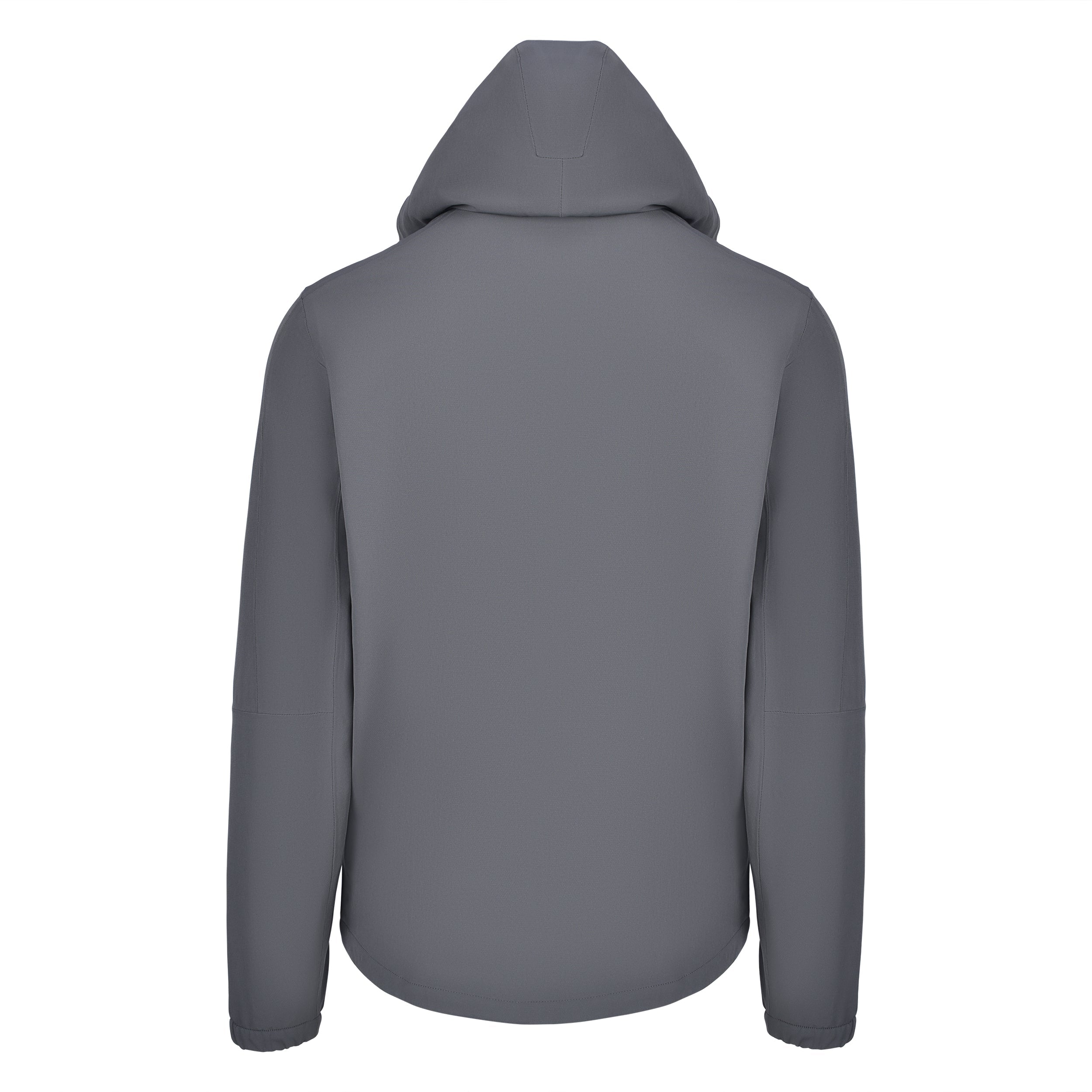 Men's Water Repellent Lightweight Running Jacket with Hood, Gray. Back View.