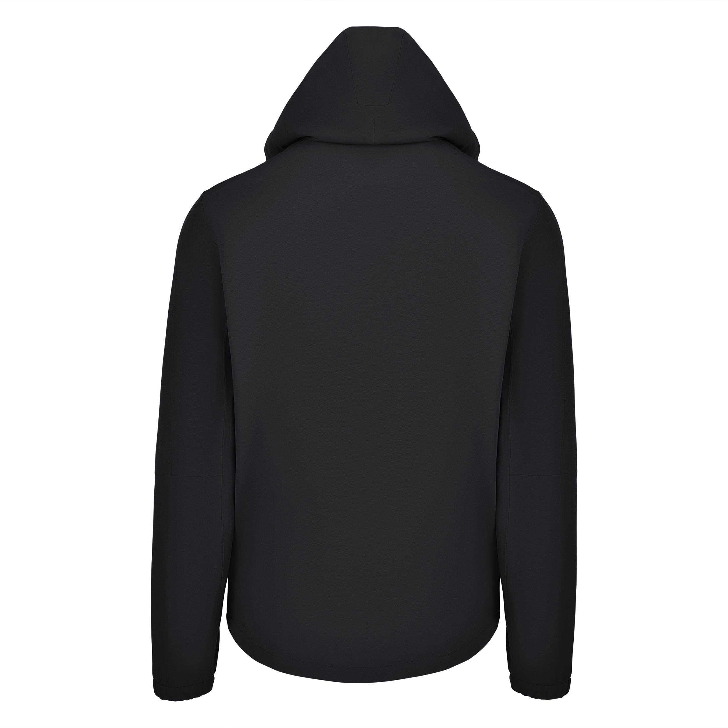 Men's Water Repellent Lightweight Running Jacket with Hood, Black. Back View.