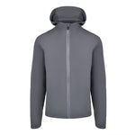 Men's Water Repellent Lightweight Running Jacket with Hood, Gray. Front View.