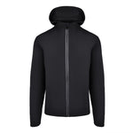 Men's Water Repellent Lightweight Running Jacket with Hood, Black. Front View.