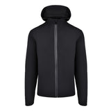 Men's Water Repellent Lightweight Running Jacket with Hood, Black. Front View.