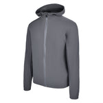 Men's Water Repellent Lightweight Running Jacket with Hood, Gray. 45 Degree Left View.