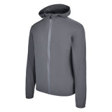 Men's Water Repellent Lightweight Running Jacket with Hood, Gray. 45 Degree Left View.