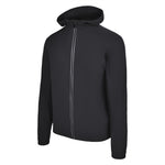 Men's Water Repellent Lightweight Running Jacket with Hood, Black. 45 Degree Left View.