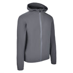 Men's Water Repellent Lightweight Running Jacket with Hood, Gray. 45 Degree Right View.