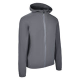 Men's Water Repellent Lightweight Running Jacket with Hood, Gray. 45 Degree Right View.