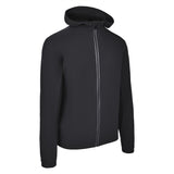 Men's Water Repellent Lightweight Running Jacket with Hood, Black. 45 Degree Right View.
