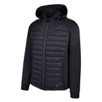 Men's Thinsulate Hybrid Hooded Long Sleeve Jacket, Black. 45 degree left view.