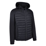 Men's Thinsulate Hybrid Hooded Long Sleeve Jacket, Black. 45 degree right view.