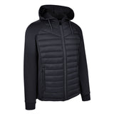 Men's Thinsulate Hybrid Hooded Long Sleeve Jacket, Black. 45 degree right view.