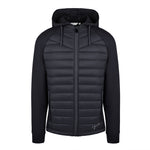 Men's Thinsulate Hybrid Hooded Long Sleeve Jacket, Black. Front view.