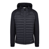 Men's Thinsulate Hybrid Hooded Long Sleeve Jacket, Black. Front view.