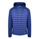 Men's Thinsulate Hybrid Hooded Long Sleeve Jacket, Navy. Front view.