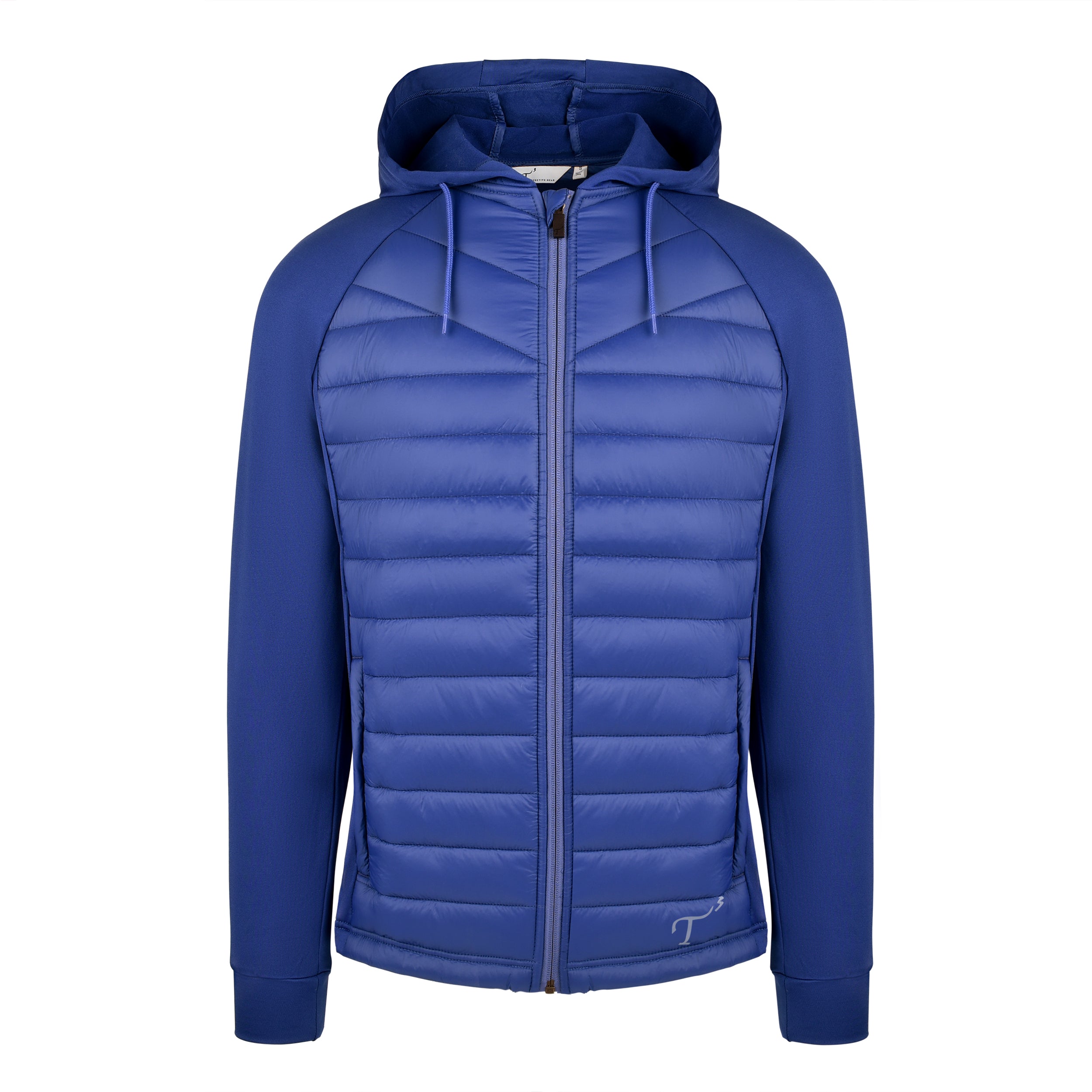 Men's Thinsulate Hybrid Hooded Long Sleeve Jacket, Navy. Front view.