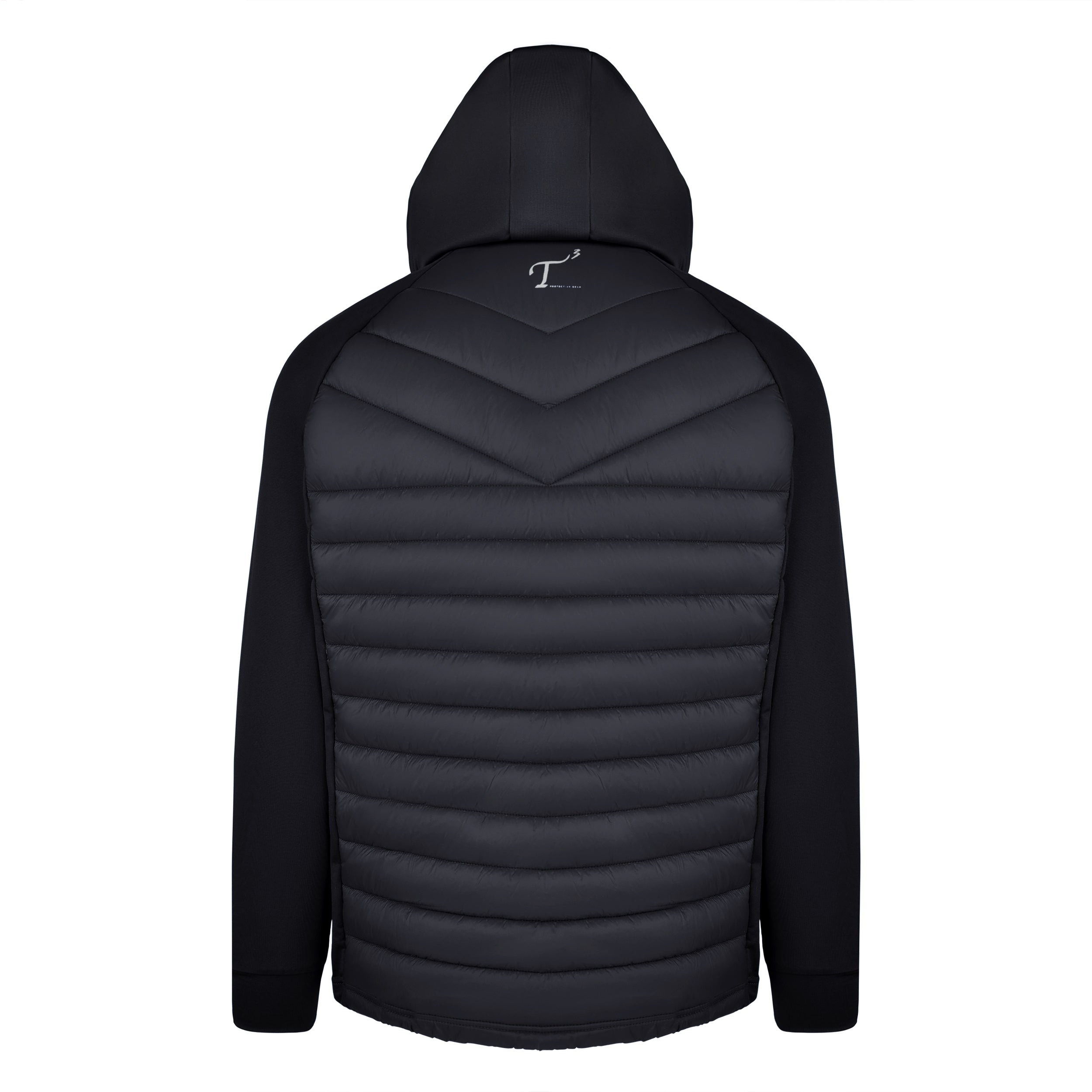 Men's Thinsulate Hybrid Hooded Long Sleeve Jacket, Black. Back view.
