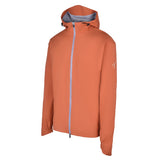 Men's Lightweight Wind Jacket with Hood, Burnt Orange. 45 degree left view.
