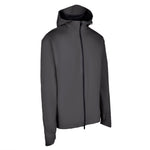 Men's Lightweight Wind Jacket with Hood, Black. 45 degree right view.
