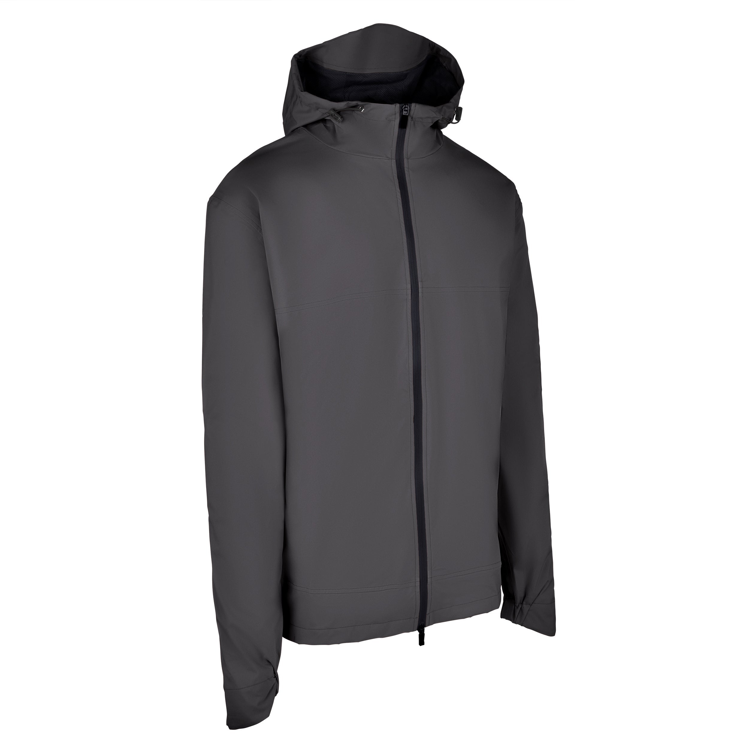 Men's Lightweight Wind Jacket with Hood, Black. 45 degree right view.