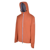 Men's Lightweight Wind Jacket with Hood, Burnt Orange. 45 degree left view.