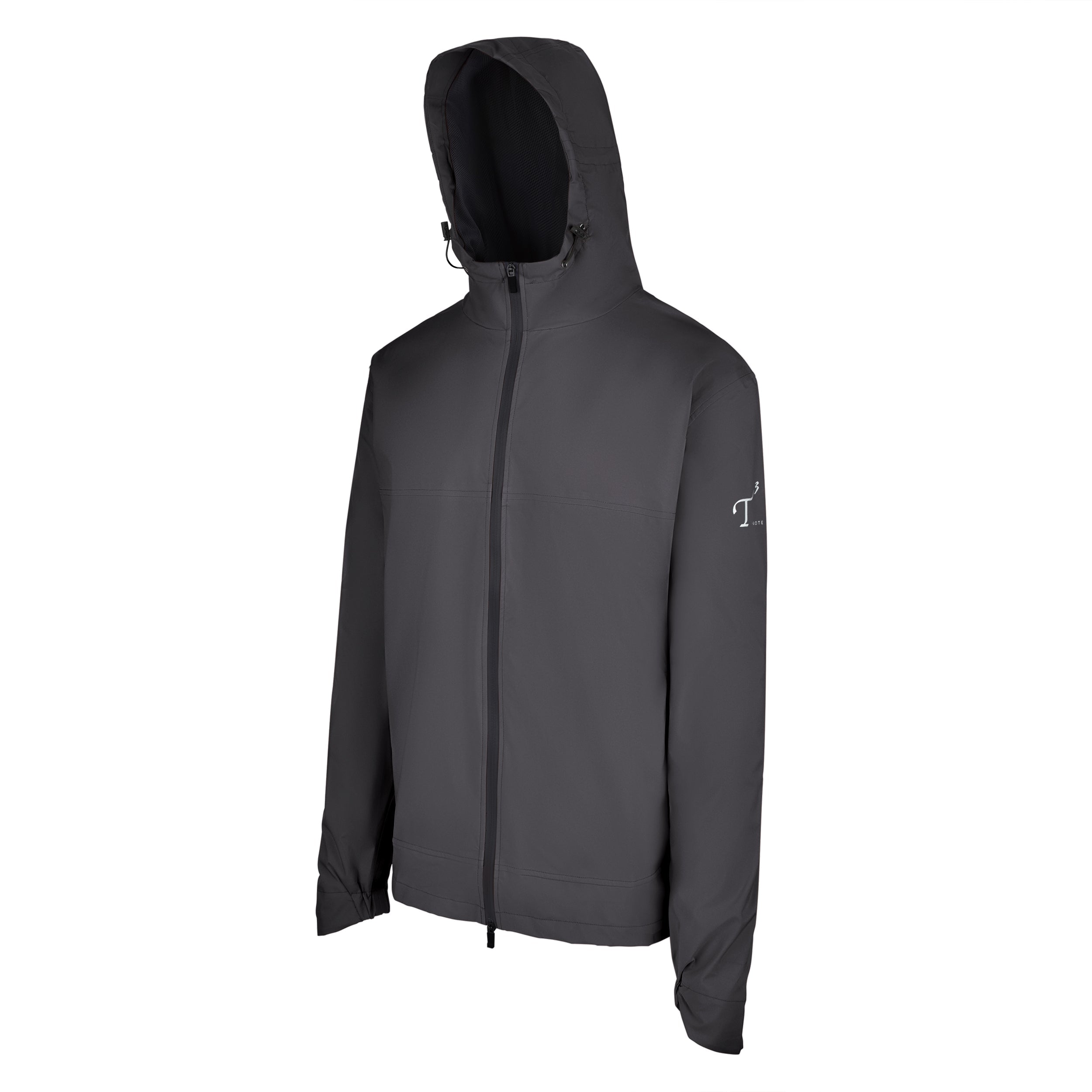 Men's Lightweight Wind Jacket with Hood, Black. 45 degree left view.