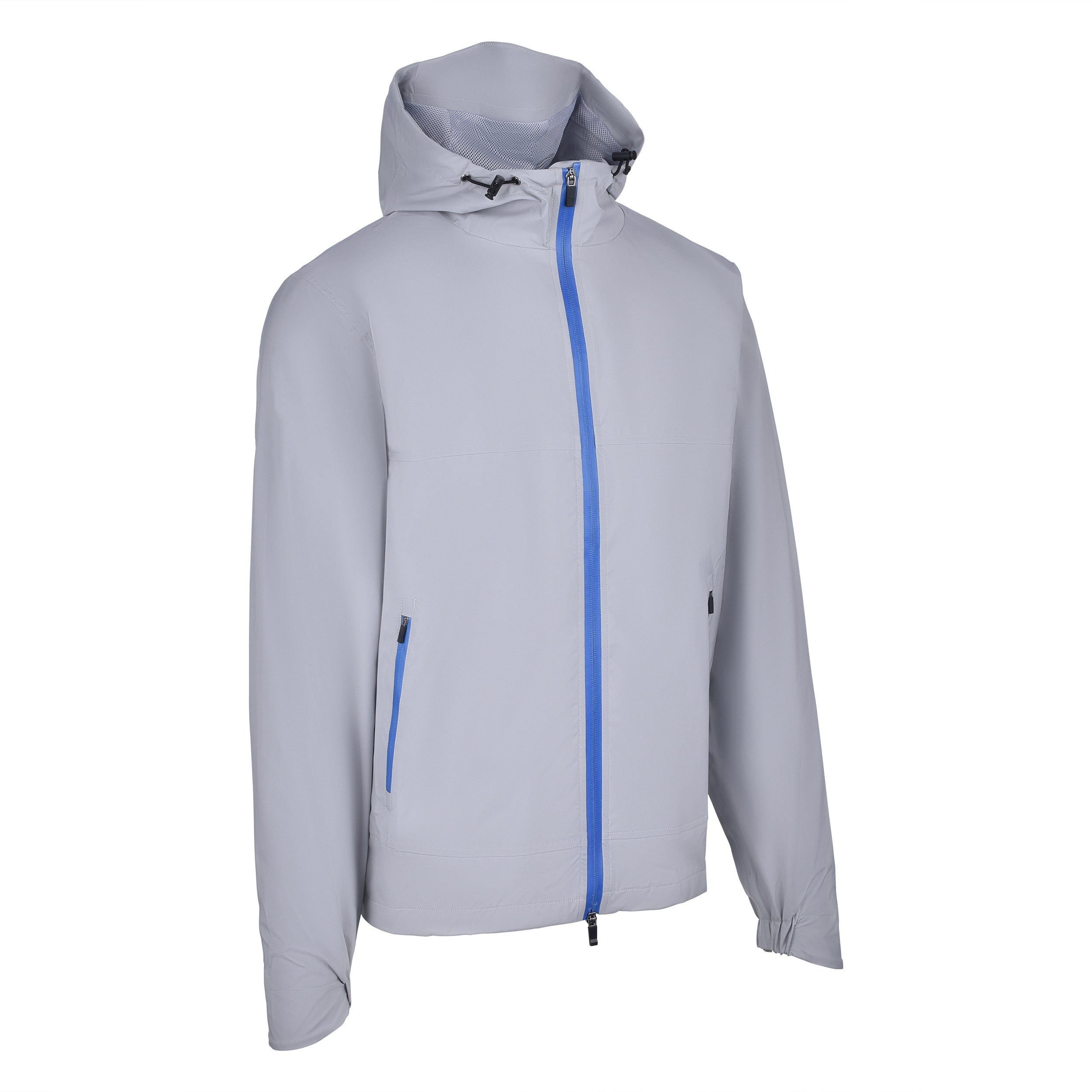 Men's Lightweight Wind Jacket with Hood, Gray, 45 Degree Right View