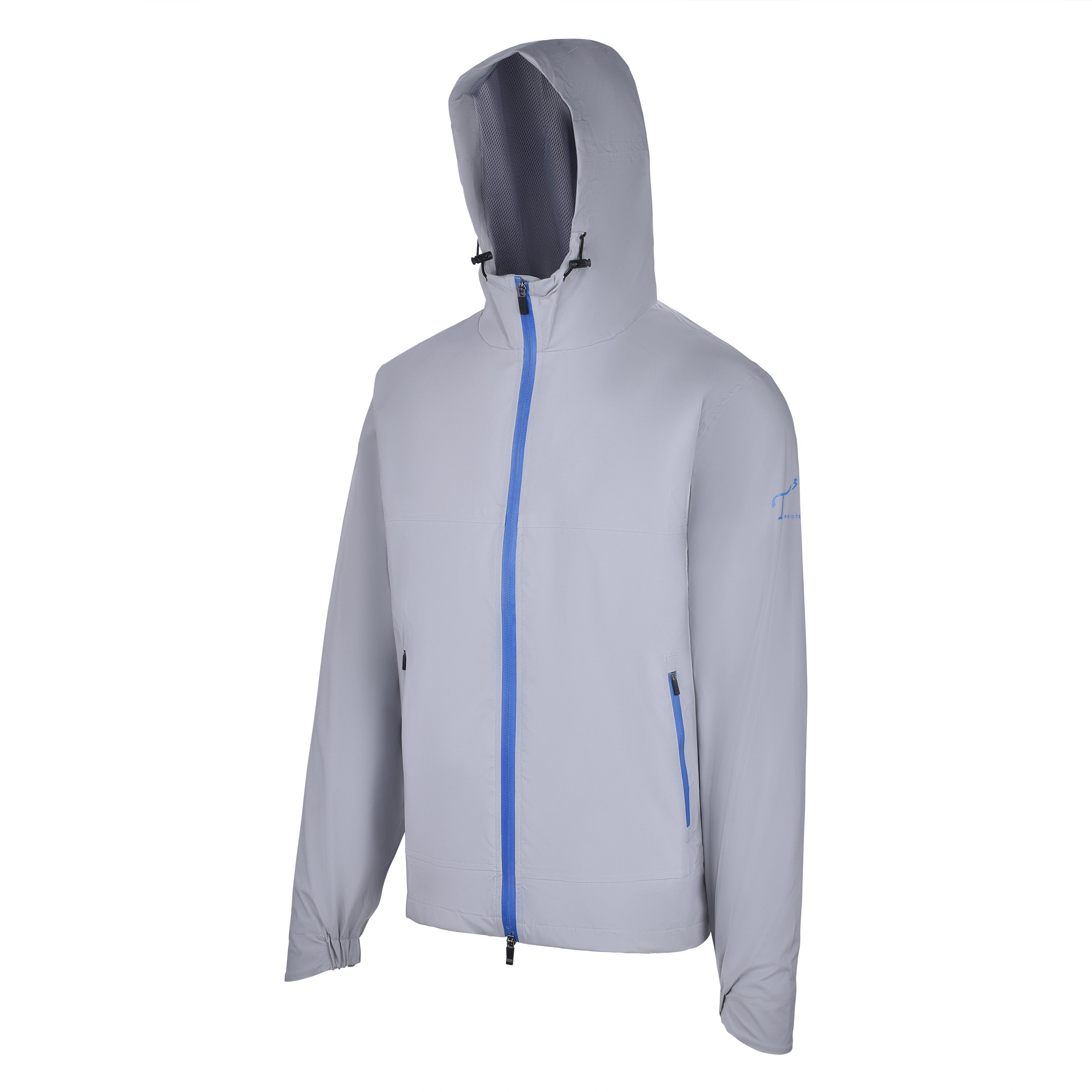 Men's Lightweight Wind Jacket with Hood, Gray, 45 Degree Left View