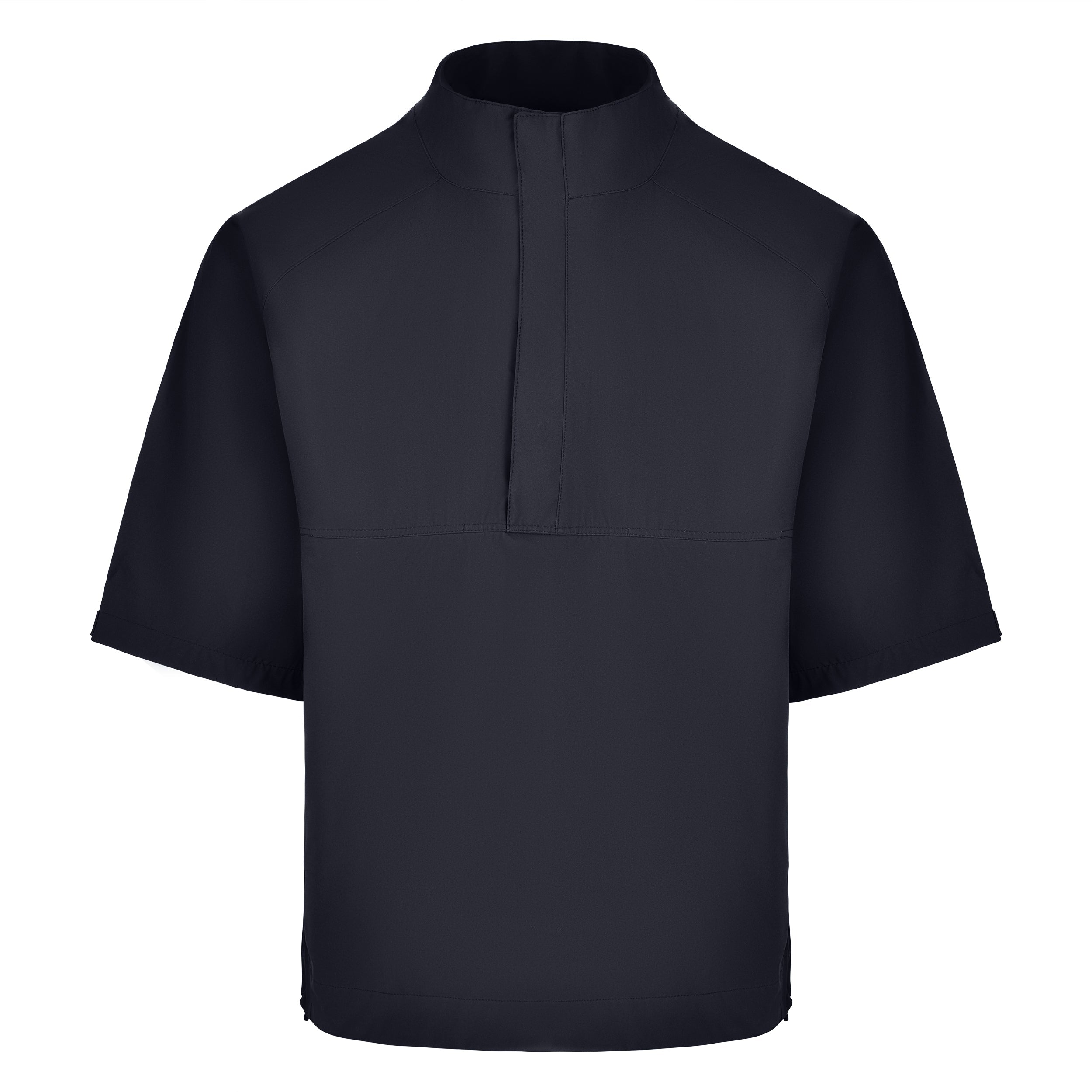 Men's Quarter-Zip Short Sleeve Rain Pullover, Black. Front View.