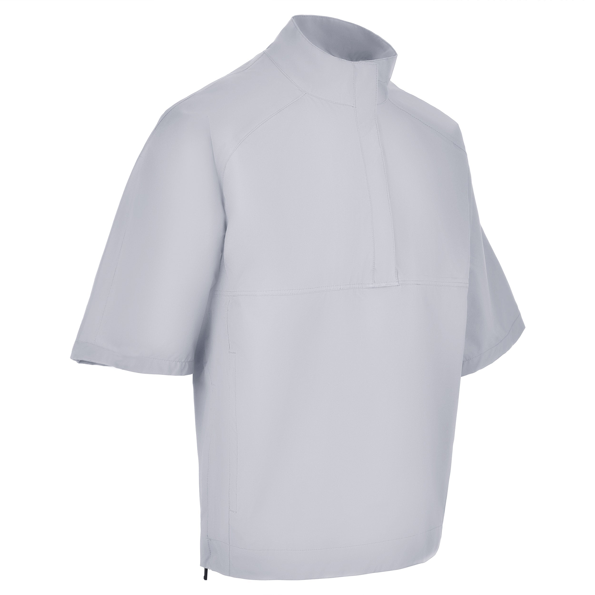 Men's Quarter-Zip Short Sleeve Rain Pullover, Gray. 45 Degree Right View.