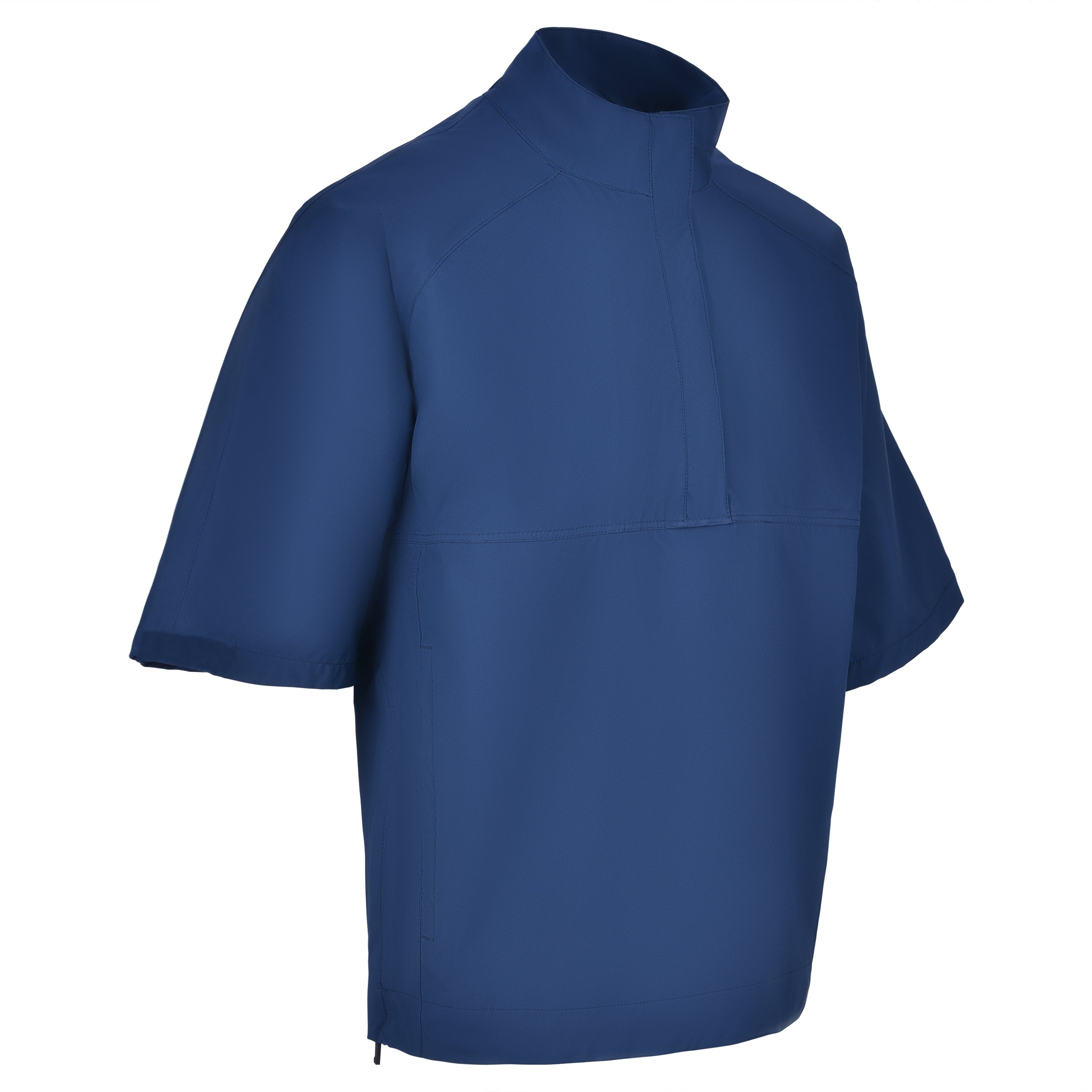 Men's Quarter-Zip Short Sleeve Rain Pullover, Navy. 45 Degree Right View.