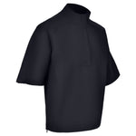 Men's Quarter-Zip Short Sleeve Rain Pullover, Black. 45 Degree Right View.