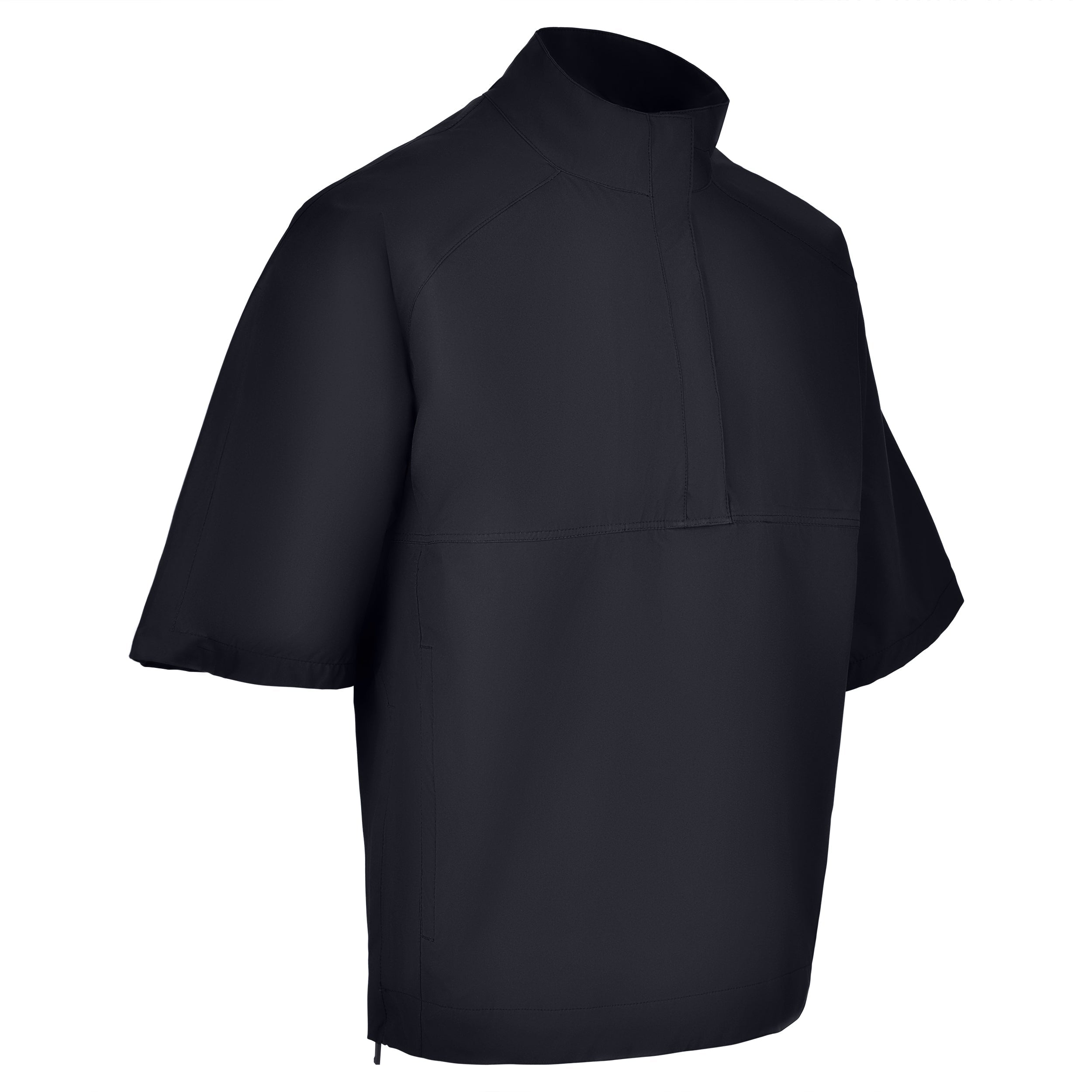 Men's Quarter-Zip Short Sleeve Rain Pullover, Black. 45 Degree Right View.