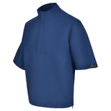 Men's Quarter-Zip Short Sleeve Rain Pullover, Navy. 45 Degree Left View.